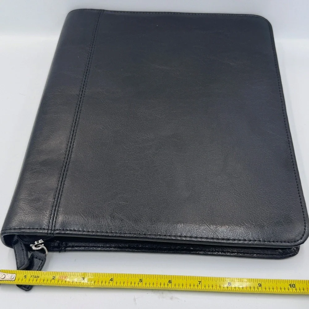 Foray Black Faux Leather Zippered Professional Portfolio Business Padfolio Case